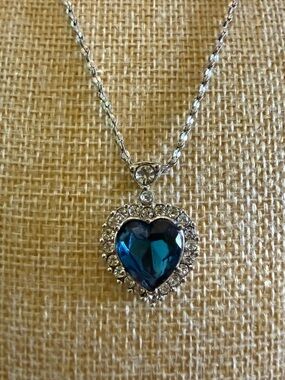 Blue Crystal Titanic Style Heart Pendant Necklace
